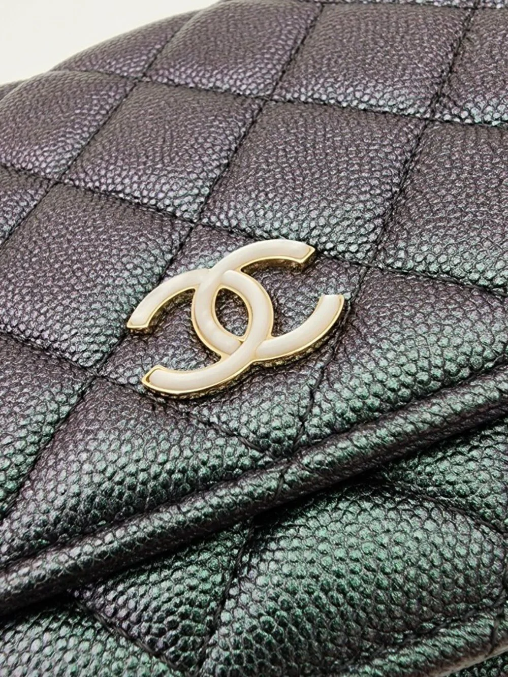 Chanel Iridescent Green Caviar Wallet on Chain WOC